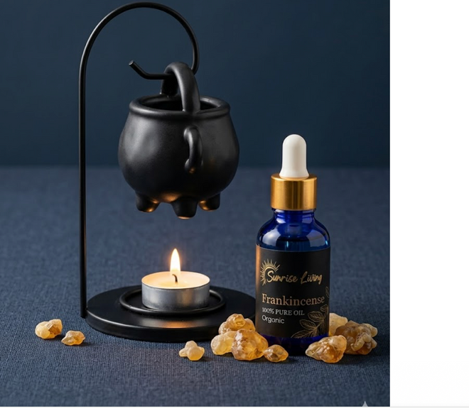 Mystical Cauldron Hanging Oil Burner & 100% Pure Organic Frankincense Oil Duo Pack