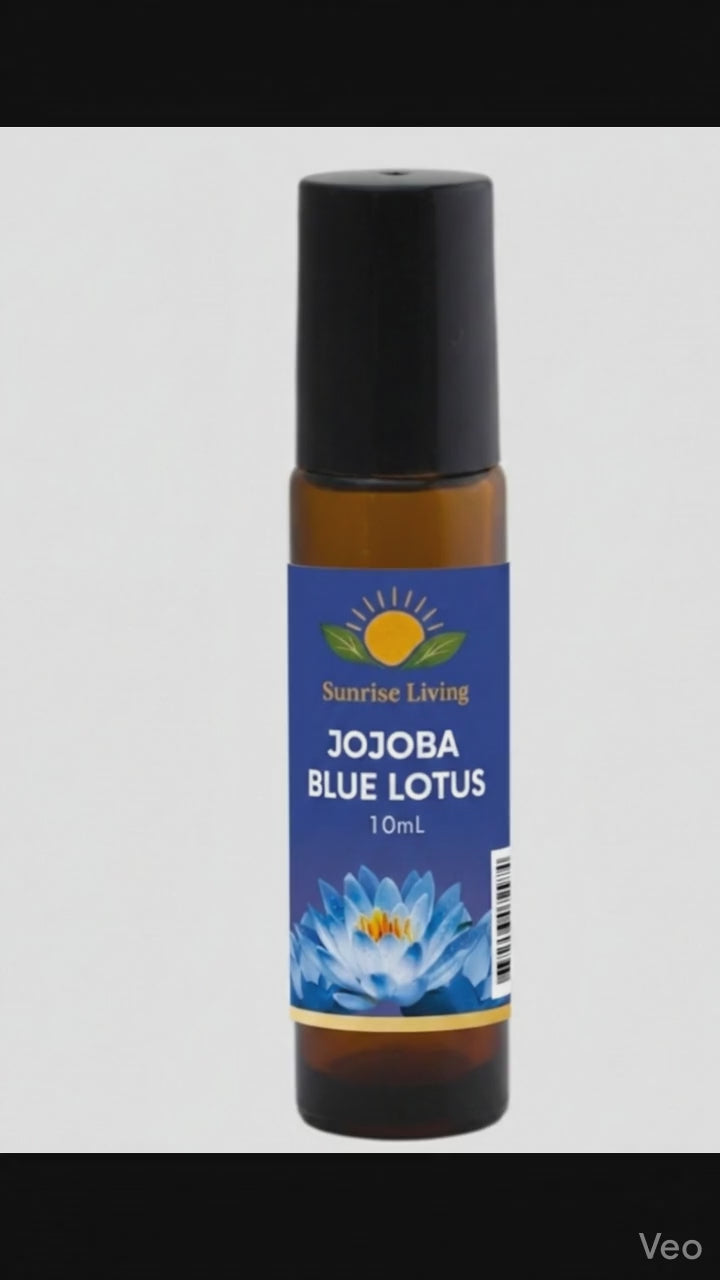 Organic Jojoba Oil and Blue Lotus Absolute Roll-On 10mL - Amber Glass Bottle Stainless Steel Roller