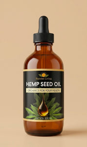 Bottle of Hemp Seed Oil with a dropper on a beige background