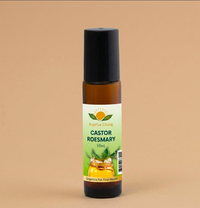 Organic Castor Oil and Rosemary Roll-On 10mL - Amber Glass Bottle Stainless Steel Roller