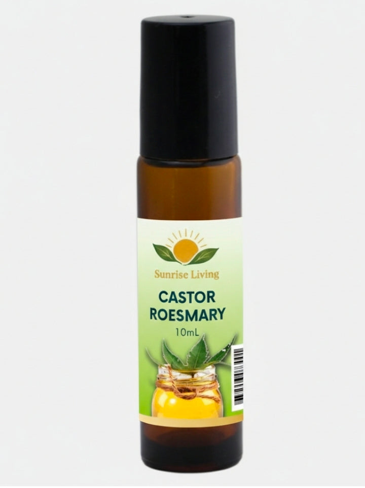 Organic Castor Oil and Rosemary Roll-On 10mL - Amber Glass Bottle Stainless Steel Roller